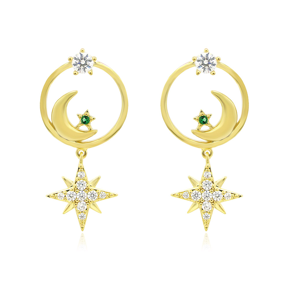 Moon Star Drop Statement Earrings 